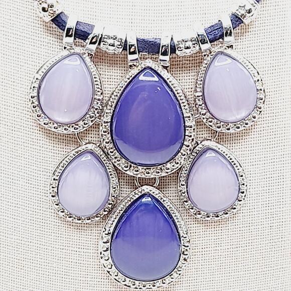 Chico’s Purple Lavender Teardrop Pendant Necklace 22” Suede Cord - Picture 2 of 10